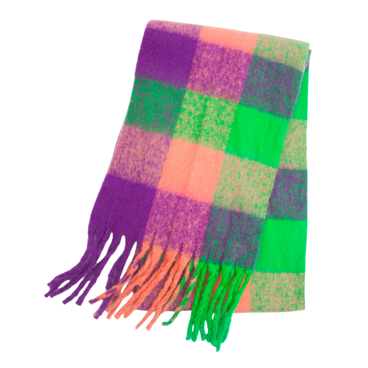 Plaid Blanket Scarf Cozy Soft Long with Fringe