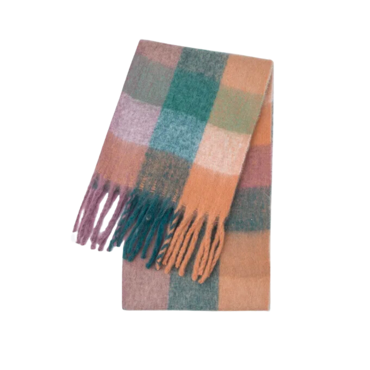 Plaid Blanket Scarf Cozy Soft Long with Fringe