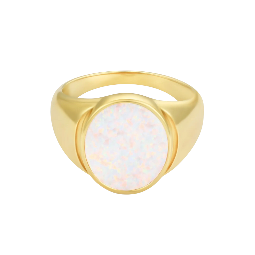 Gold Signet Ring - White Opal