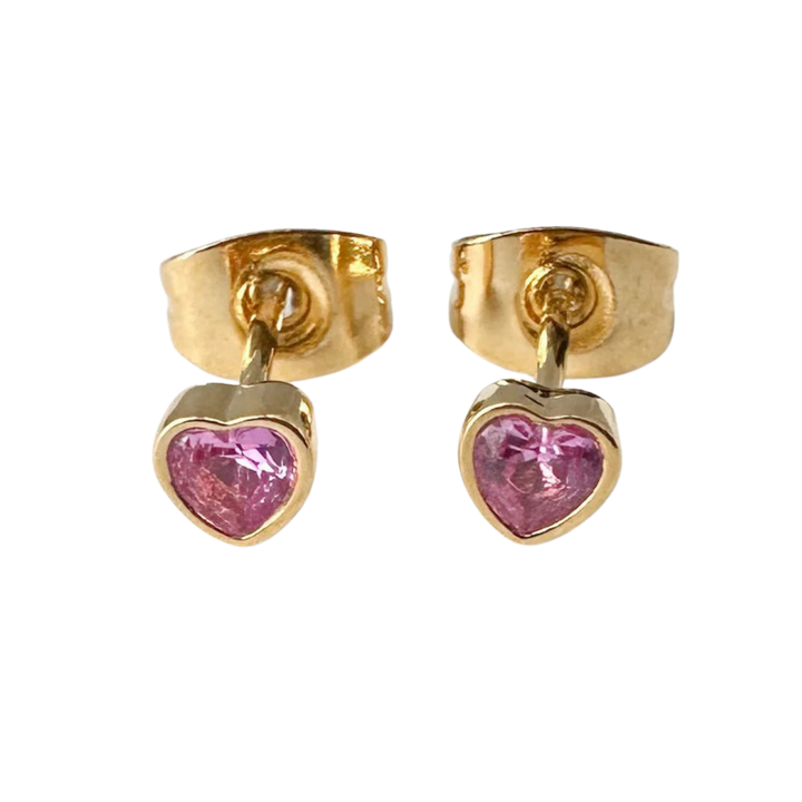 Pink Crystal Heart Stud Earrings