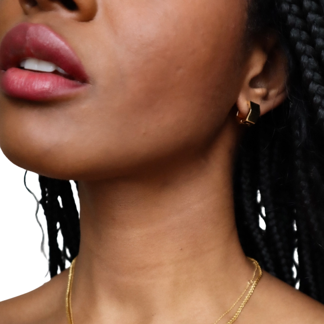 Hexagon Huggie Hoops