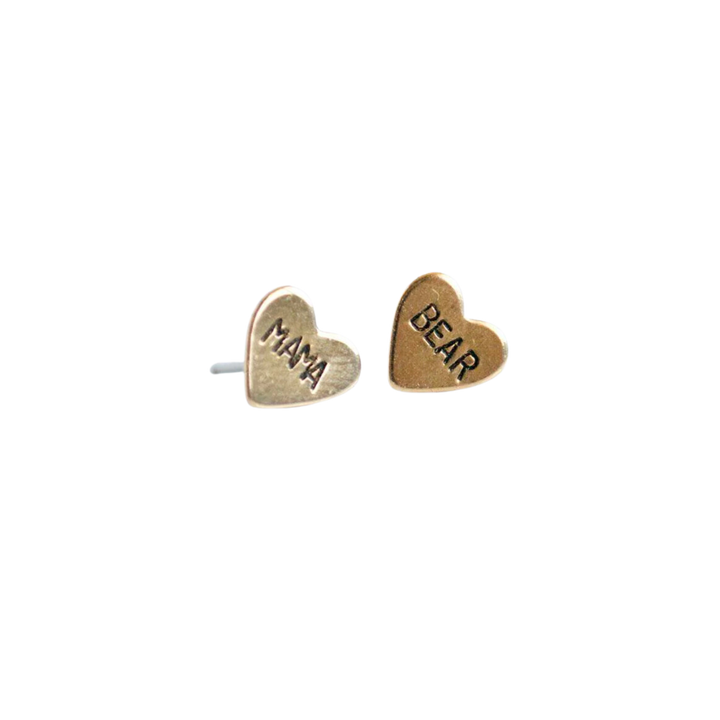 Mama Bear Brass Heart Studs