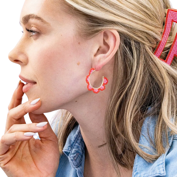 Luna Beaded Scallop Gold Hoop