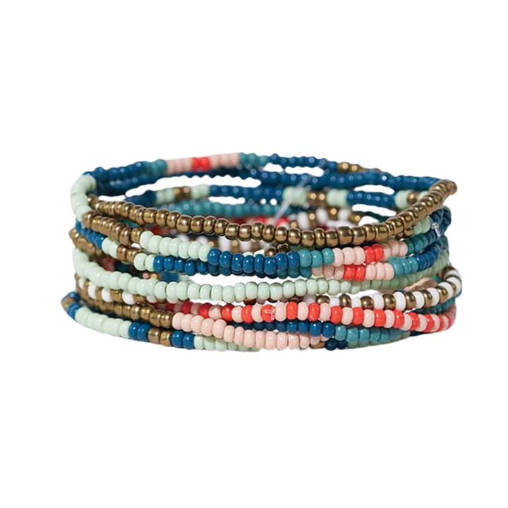 Sage Color Block Beaded 10 Strand Bracelet