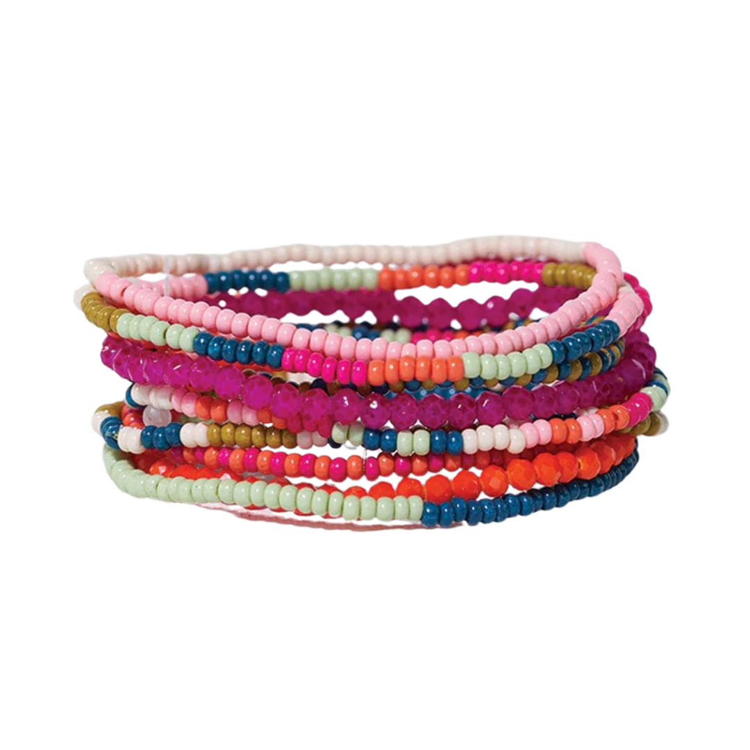 Sage Color Block Beaded 10 Strand Bracelet