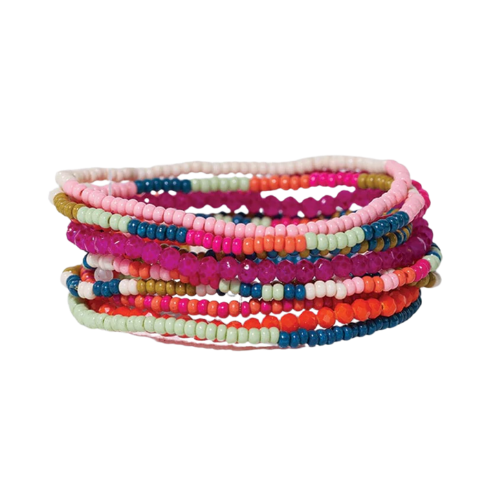 Sage Color Block Beaded 10 Strand Bracelet