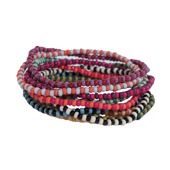 Sage Color Block Beaded 10 Strand Bracelet