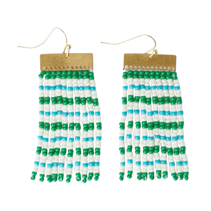 Scout Rectangle Mixed Horizontal Stripes Beaded Fringe Earrings