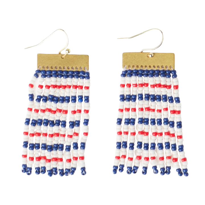 Scout Rectangle Mixed Horizontal Stripes Beaded Fringe Earrings