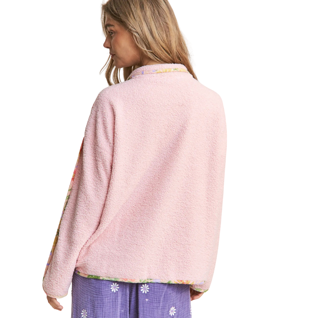 Henley Floral Color Block Sweater Top Pink Dream