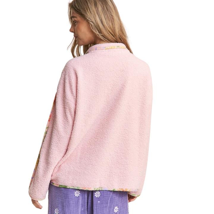 Henley Floral Color Block Sweater Top Pink Dream