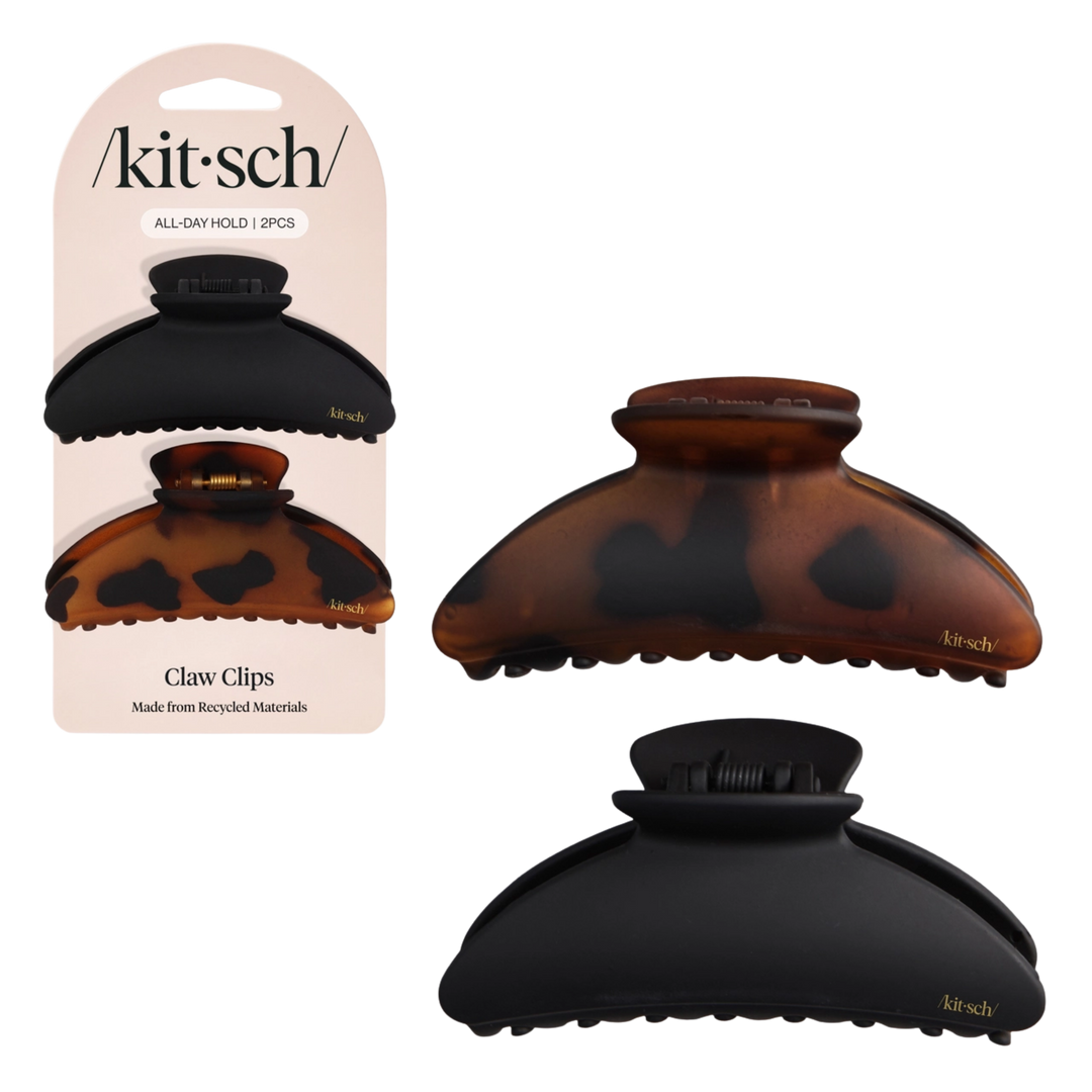 Recycled Plastic Medium Claw Clip 2pc - Black & Tort