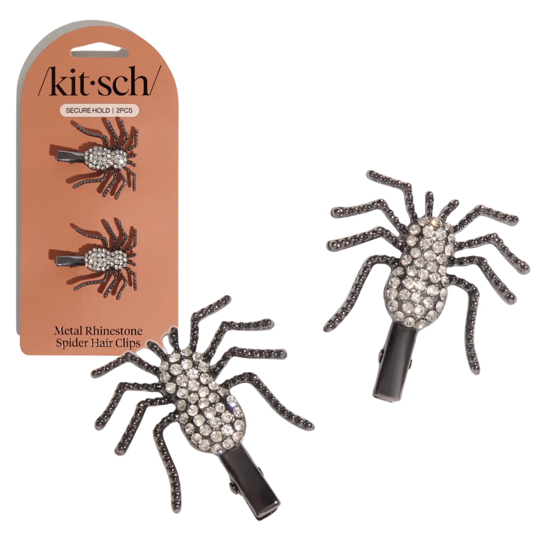 Metal Rhinestone Hair Clips 2pc Set - Spider