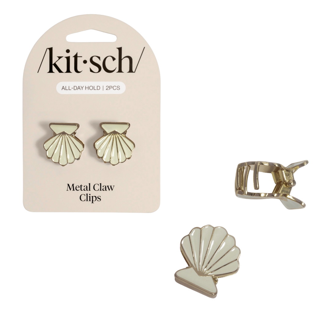 Metal Clam Shell Hair Clip 2pc Set - Gold & Pearlized Cream