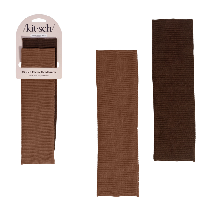 Recycled Fabric Ribbed Elastic Headbands 2pc Set