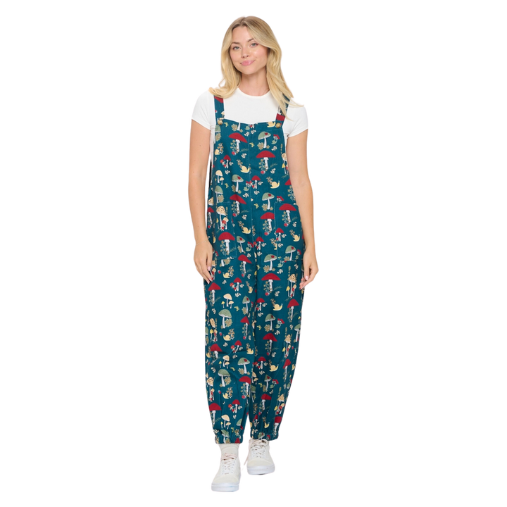 Mushroom Bug Print Corduroy Overalls