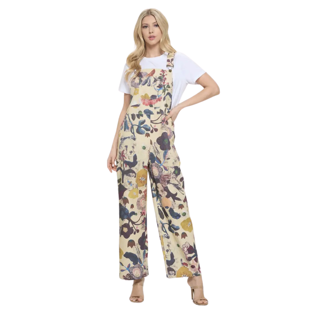 Floral & Bird Print Overalls