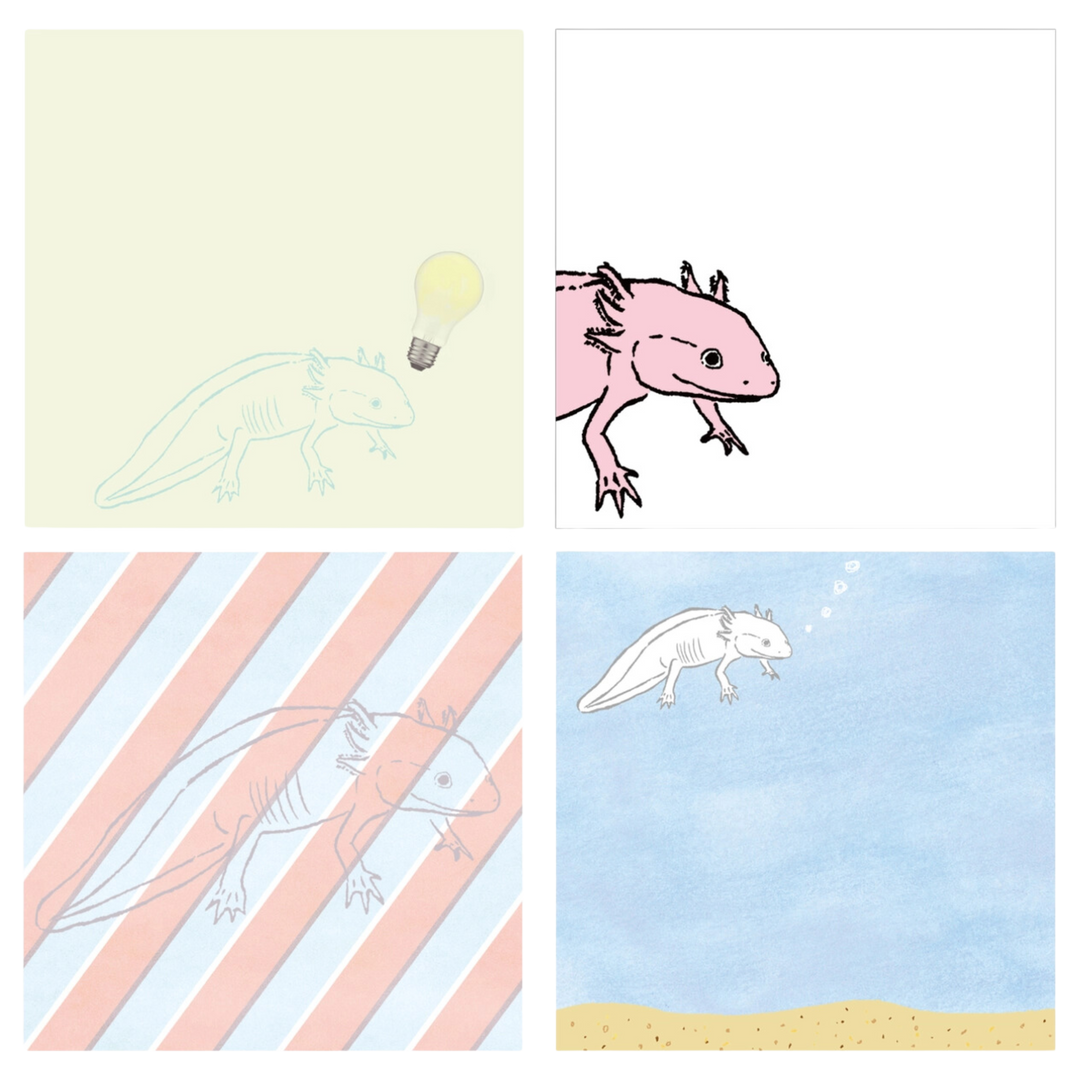 Green Flash Animal Square Memo Pad, Axolotl