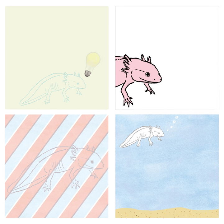 Green Flash Animal Square Memo Pad, Axolotl