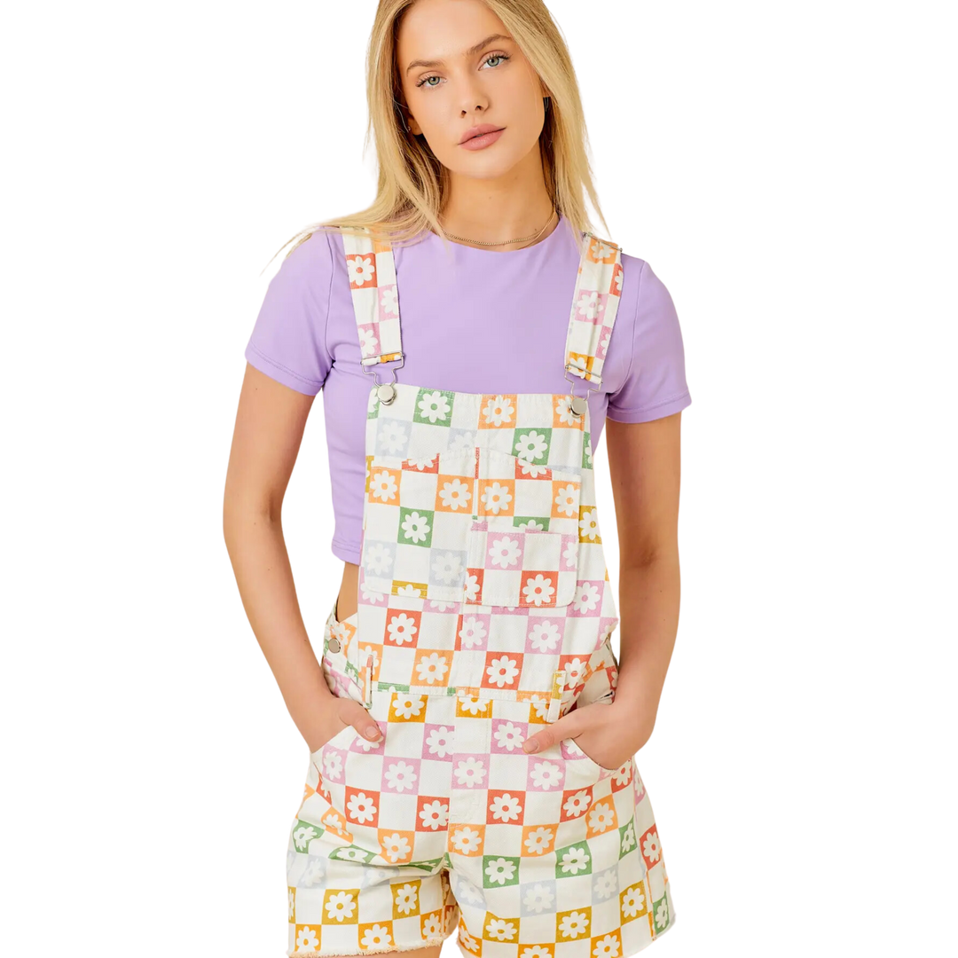 Multi Checker Floral Print Romper