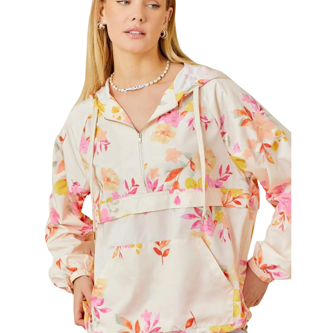 Floral Print Hoodie Windbreaker