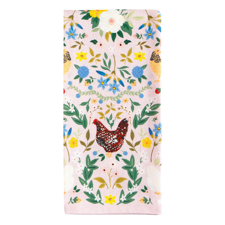 Chickens & Flowers Tea Towel