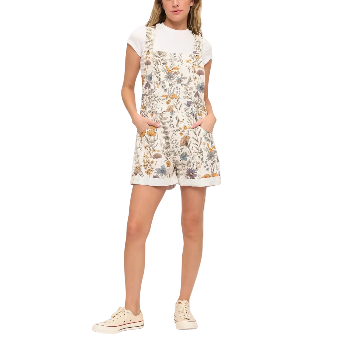 Vintage Floral Sketch Shortalls