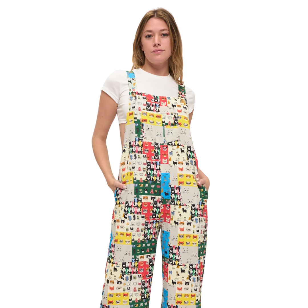 Retro Cat Faces Pop Art Overalls