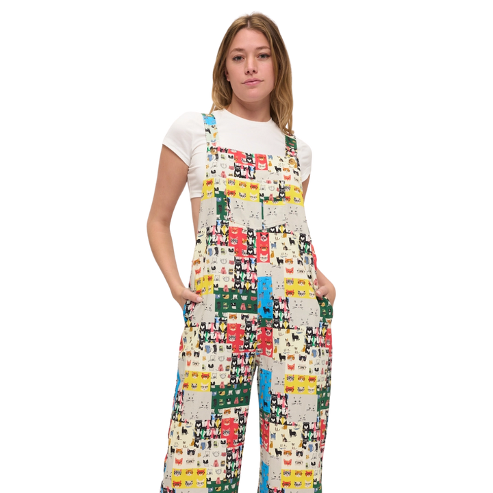 Retro Cat Faces Pop Art Overalls