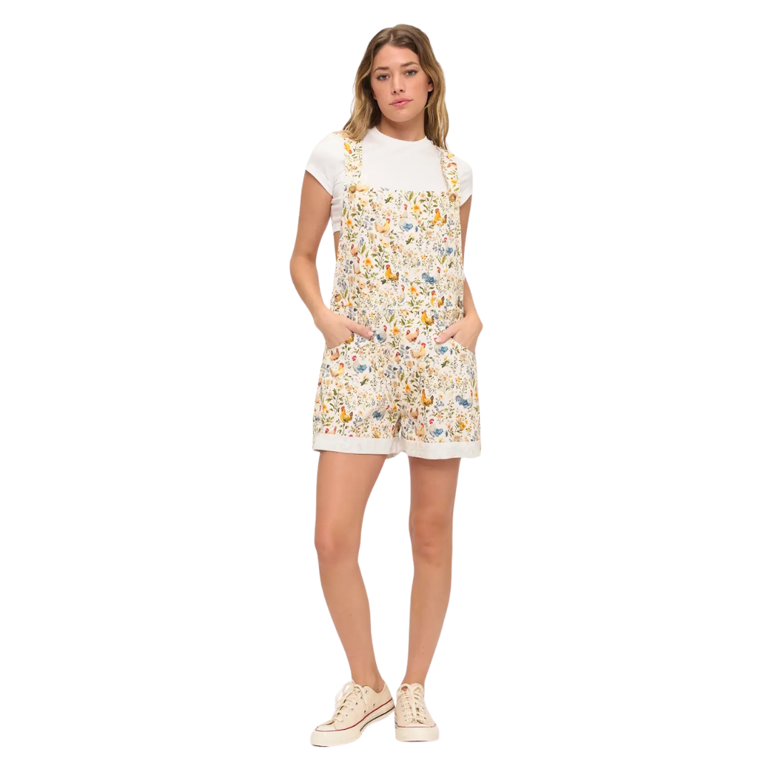 Rooster & Floral Shortalls