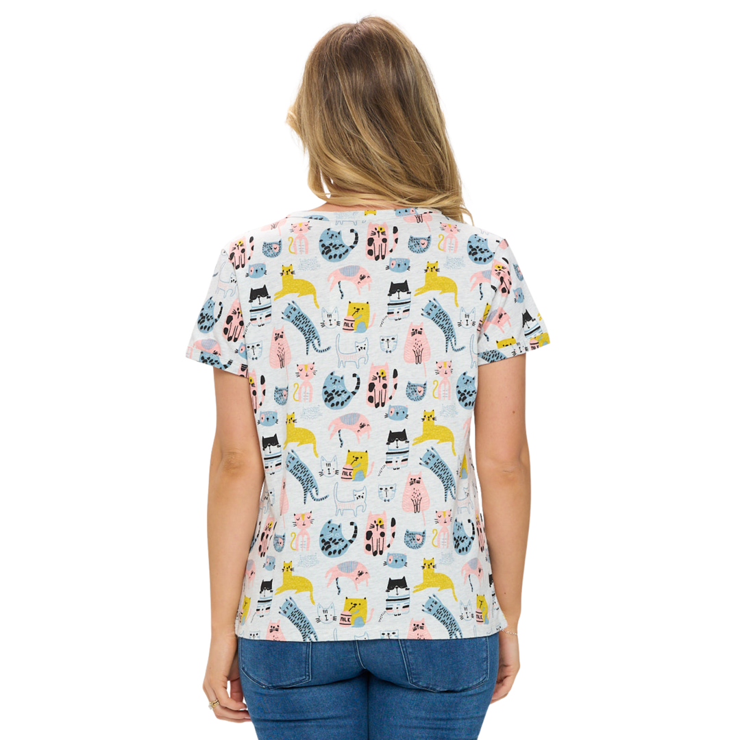 Multi Color Cat Print T-Shirt