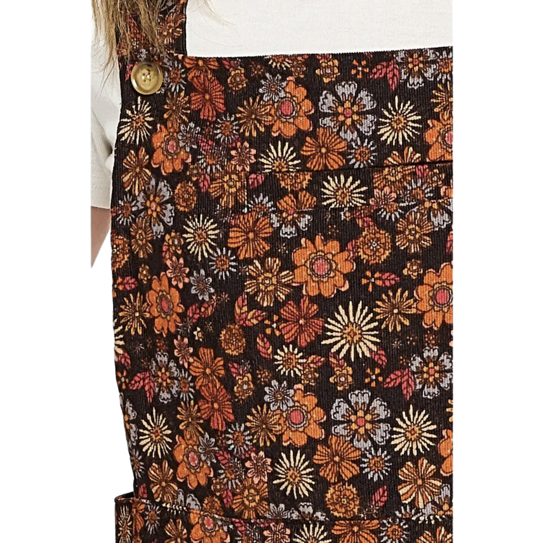 Fall Floral Print Corduroy Overalls