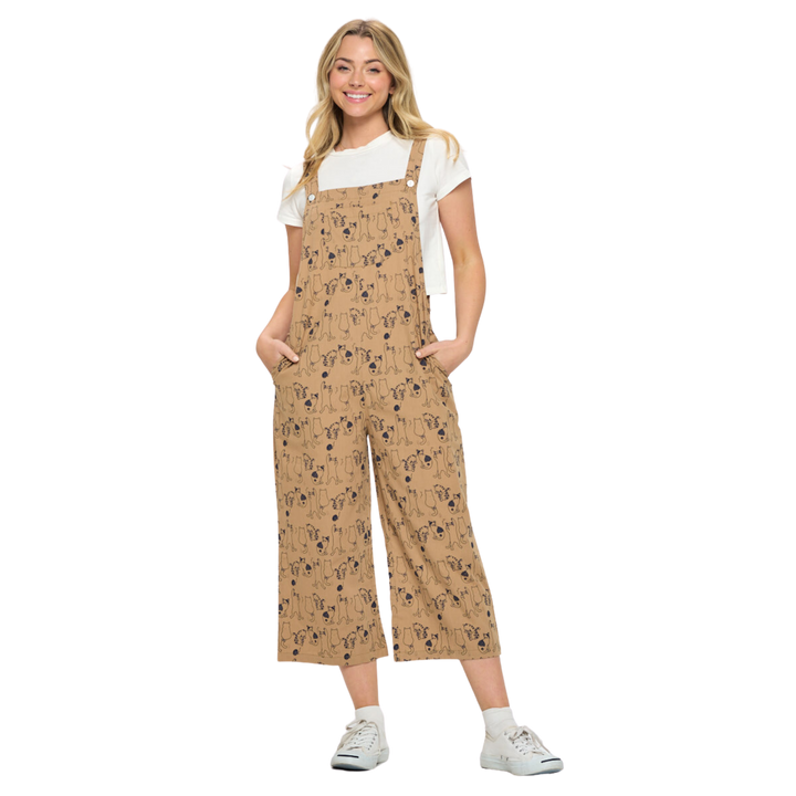 All Over Cat Print Overalls