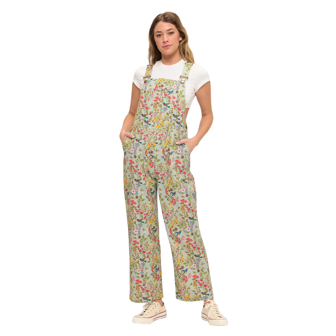 Green Floral Hummingbird Overalls