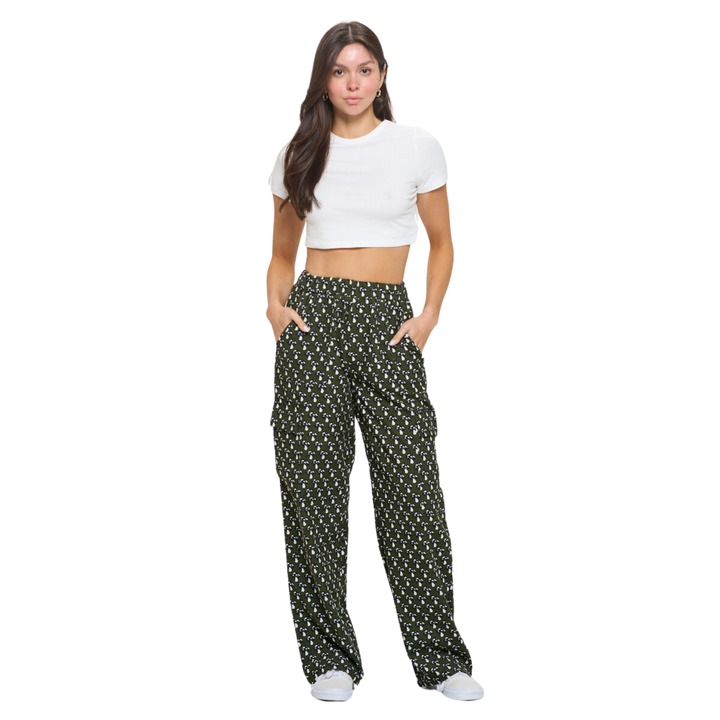 Mushroom Print Corduroy Pants Green