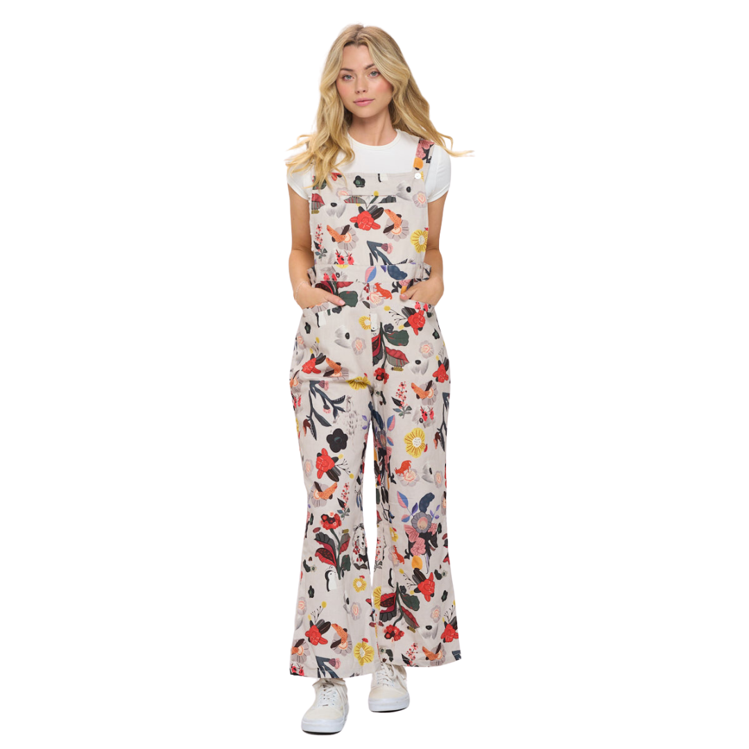 Bird Floral Print Overall