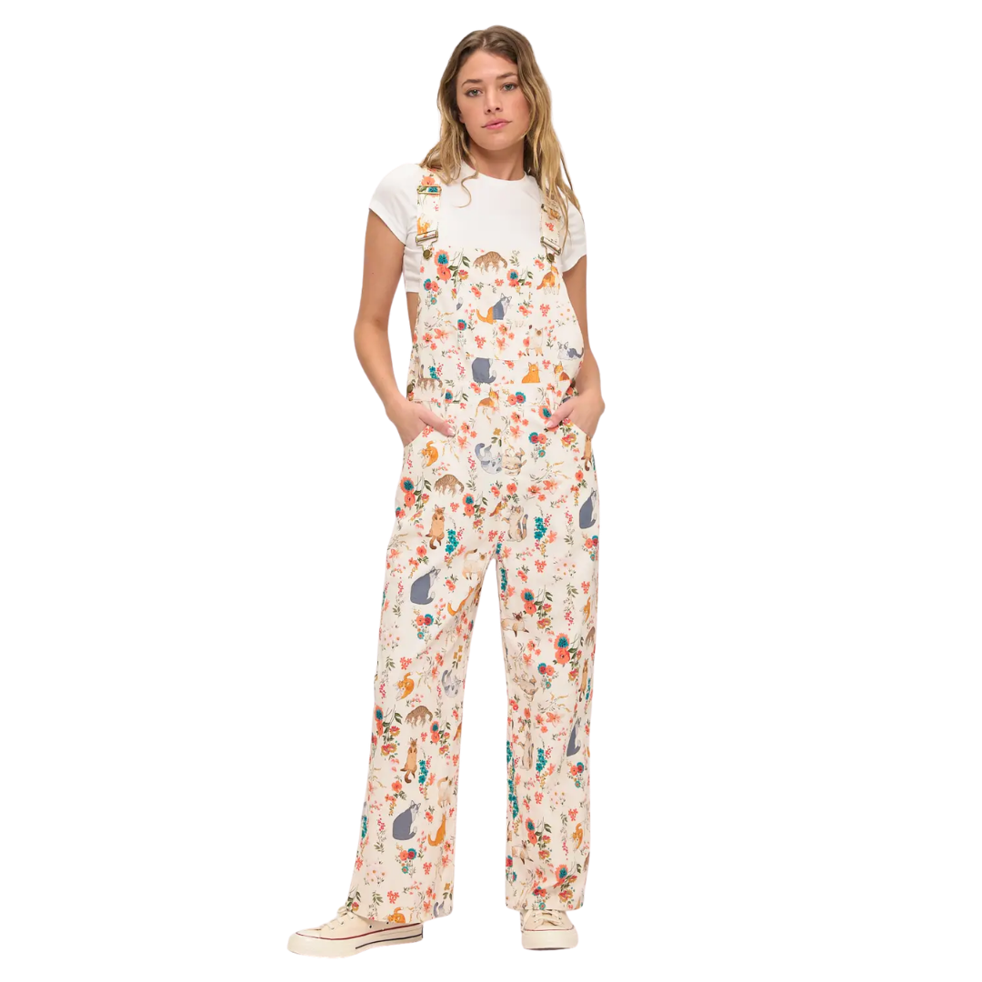 Cats Floral Print Overalls