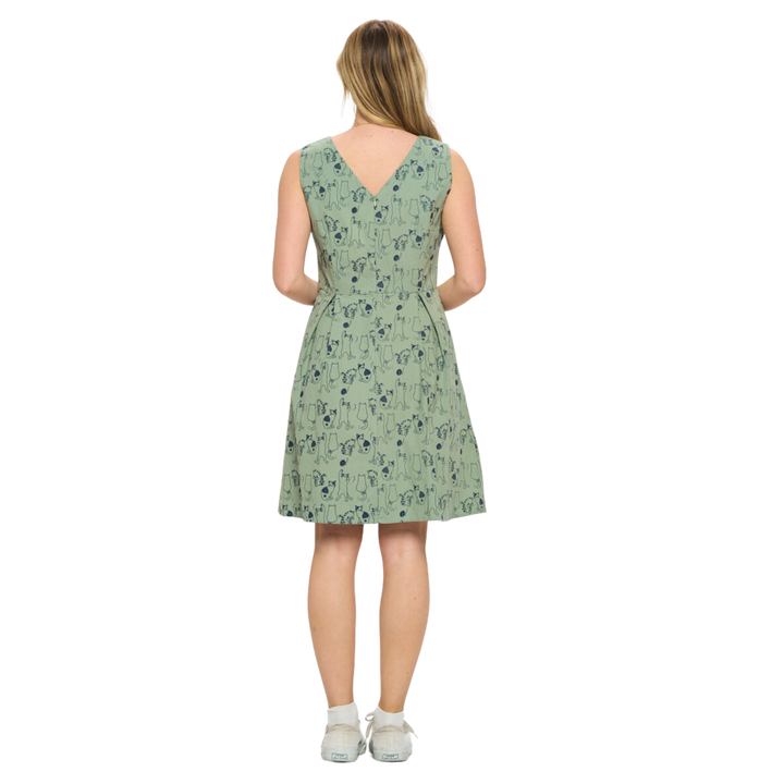 All Over Cat Print Dress - Green