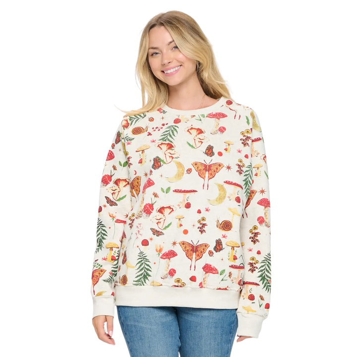 Mushroom Garden Print Sweatshirt