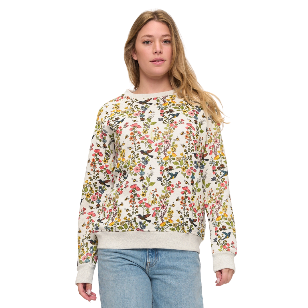 Floral Hummingbird Print Sweatshirt