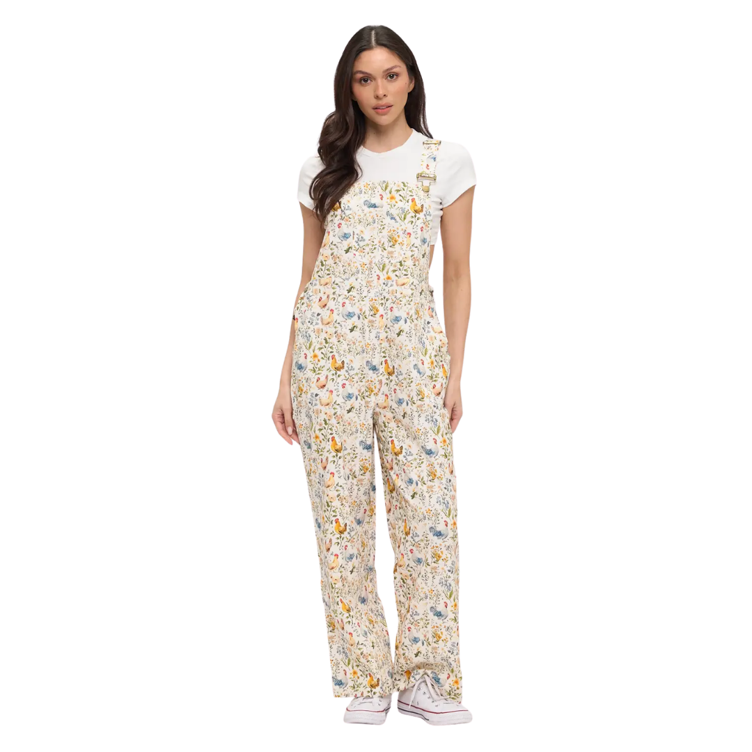 Rooster and Floral Overalls