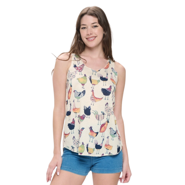 Rooster Print Tank Top