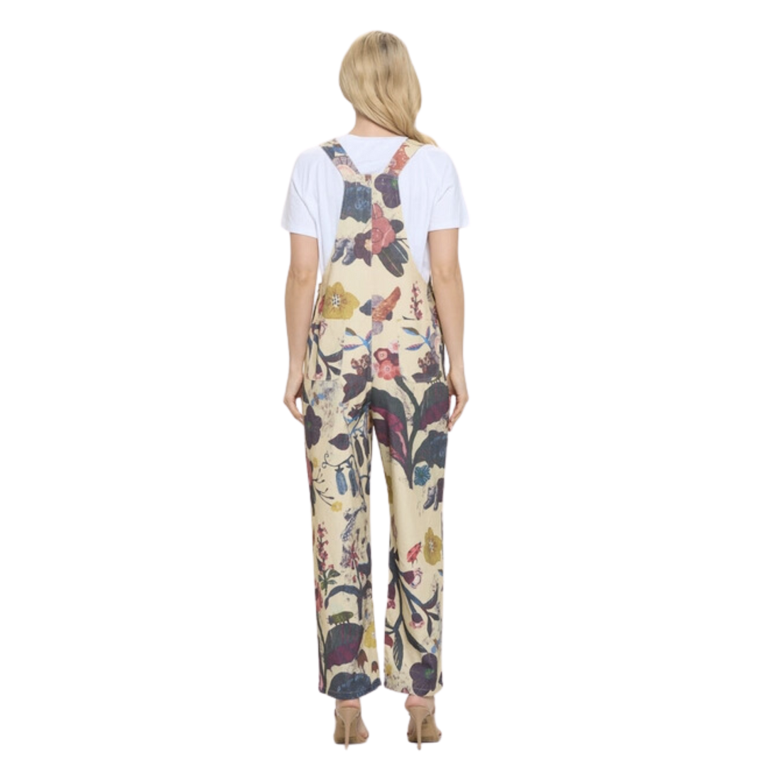 Floral & Bird Print Overalls