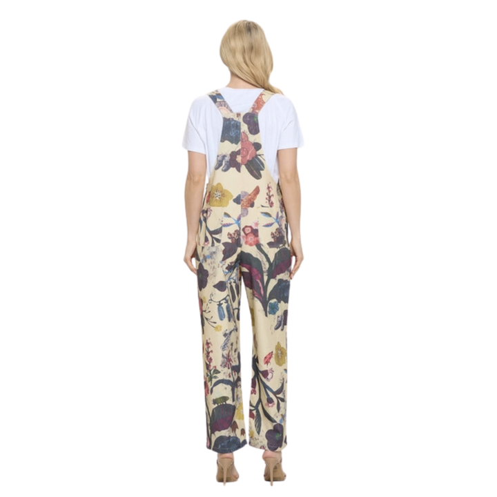 Floral & Bird Print Overalls