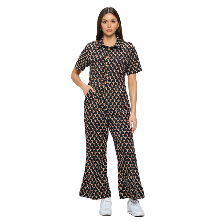 Mushroom Print Corduroy Jumpsuit Overall