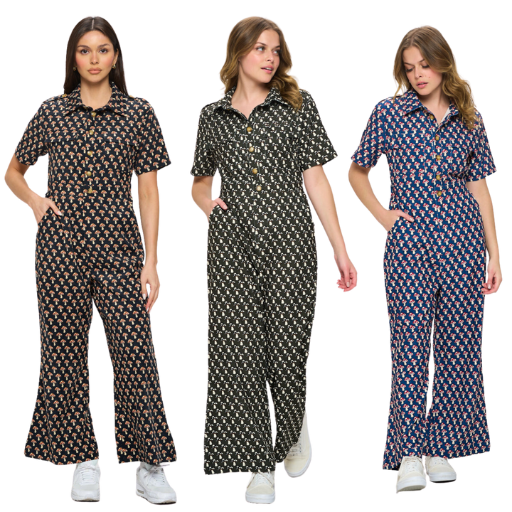 Mushroom Print Corduroy Jumpsuit Overall