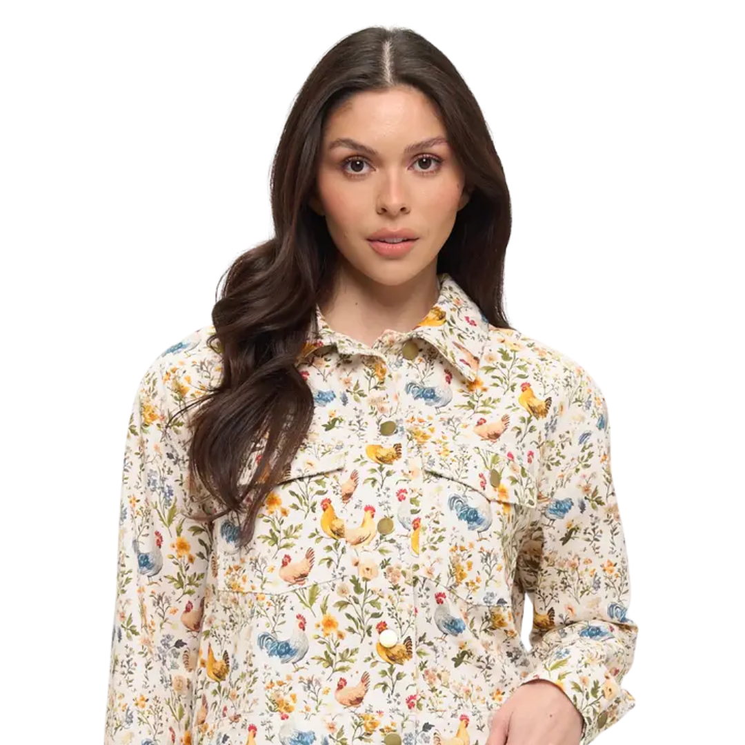 Rooster and Floral Print Jacket