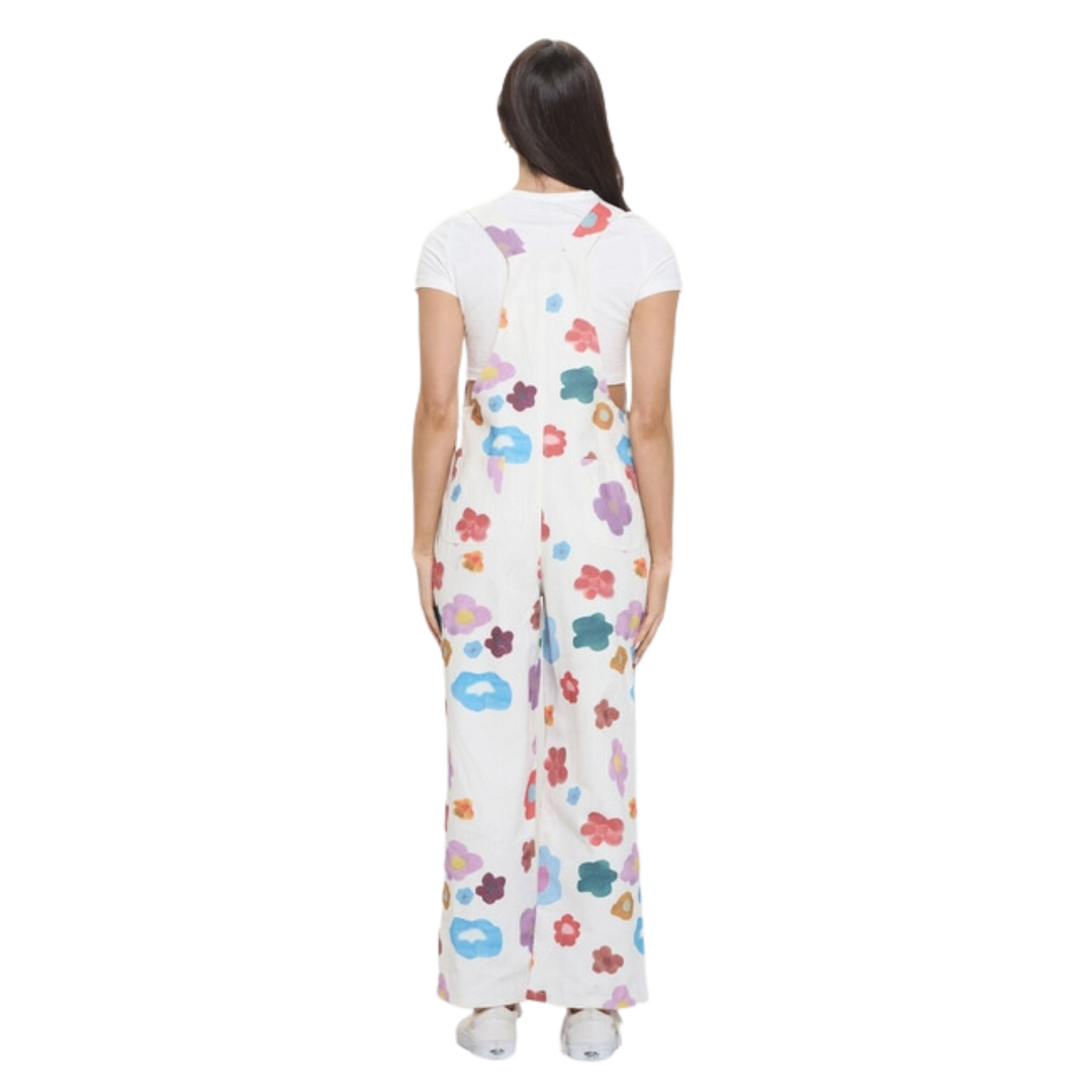 Watercolor Floral Print Overalls