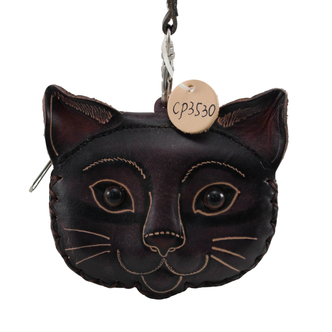 Leather Black Cat Wristlet Wallet