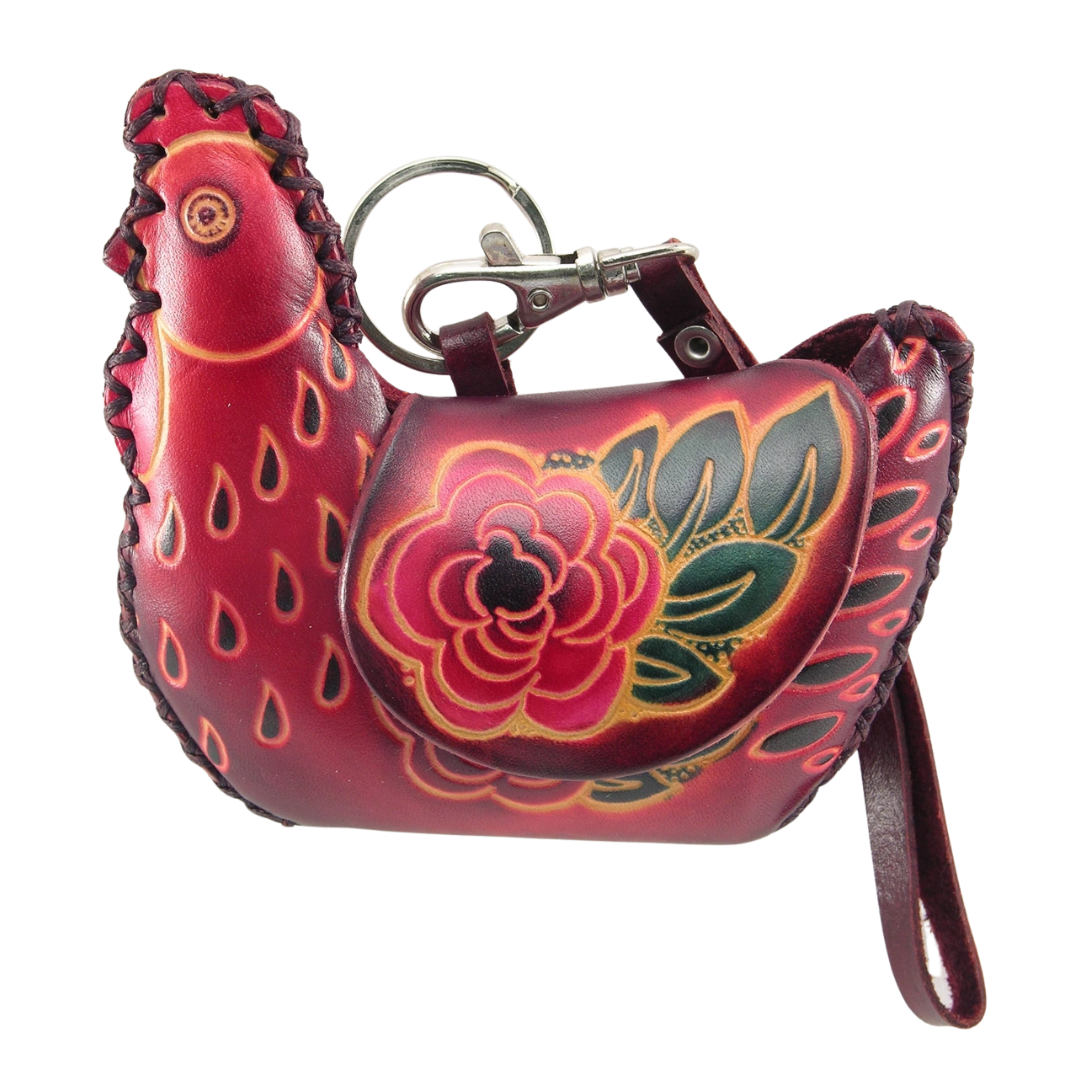 Leather Hen Wristlet Coin Pouch
